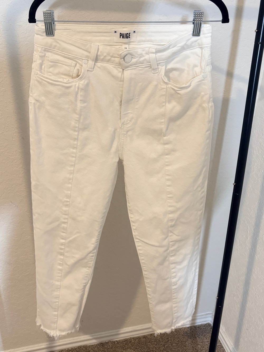 PAIGE White Hoxton Slim Front-Seam Cropped Jeans